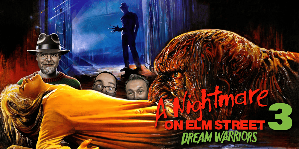 Logo of the "3 Guys and a Flick" movie review podcast featuring horror movie themes.