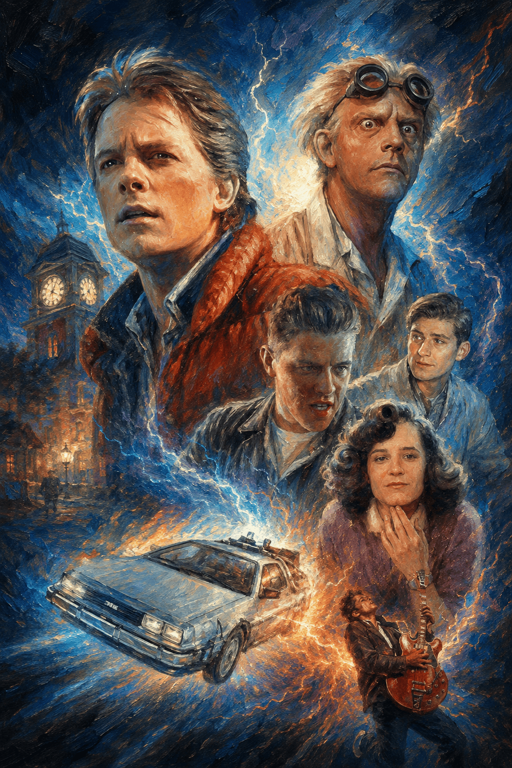Painted movie illustration inspired by Back to the Future