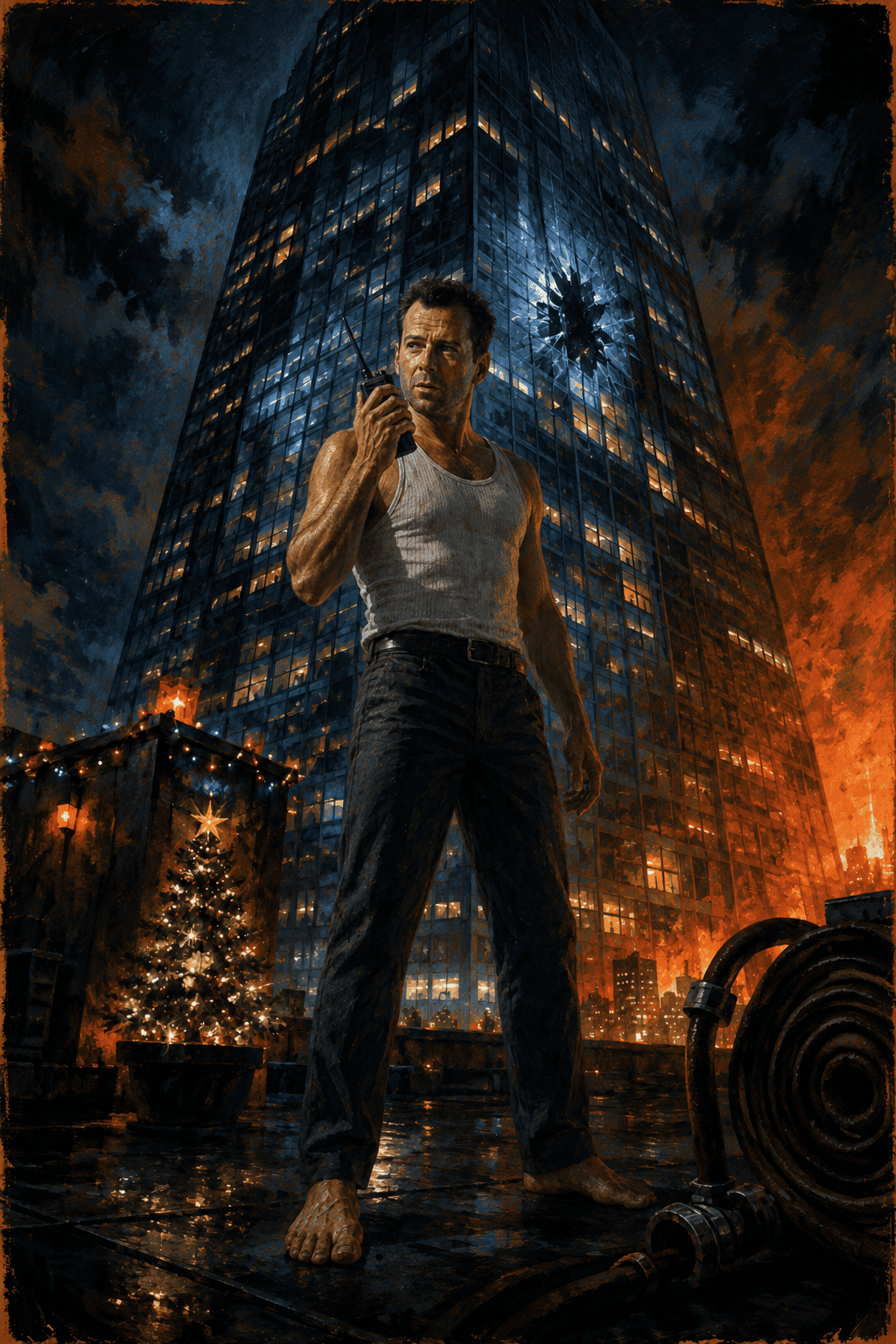 Painted movie illustration inspired by Die Hard