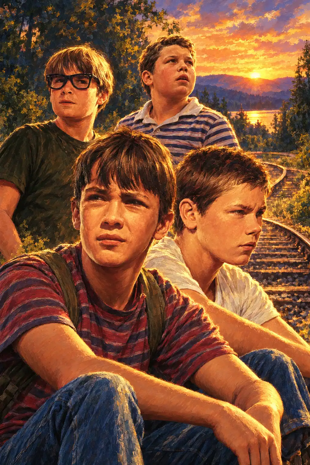 Painted movie illustration inspired by Stand by Me