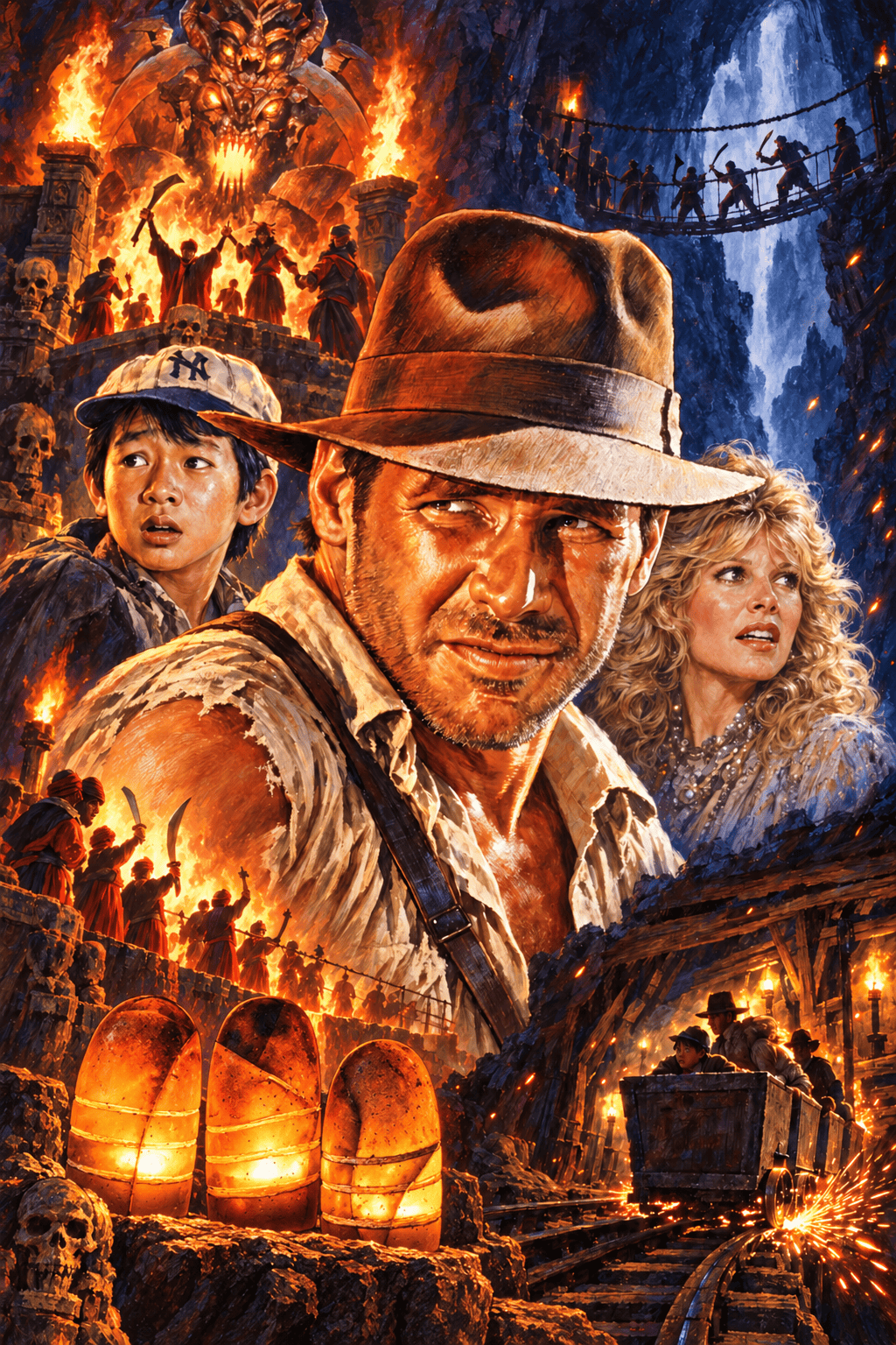 Painted movie illustration inspired by Indiana Jones and the Temple of Doom