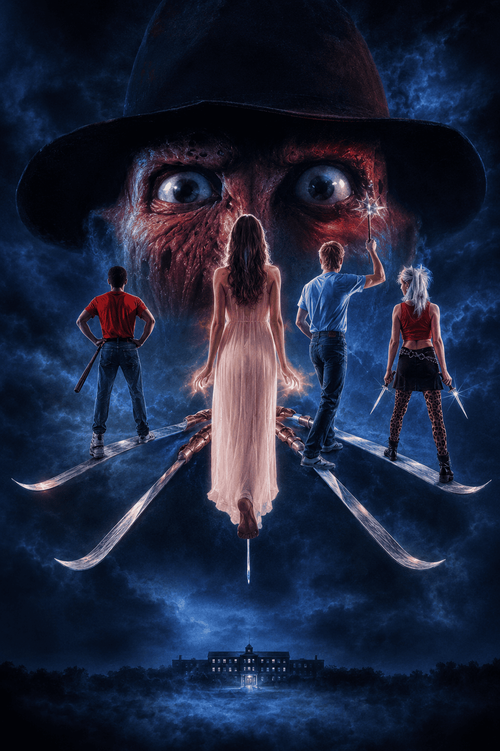 Painted movie illustration inspired by A Nightmare on Elm Street 3: Dream Warriors