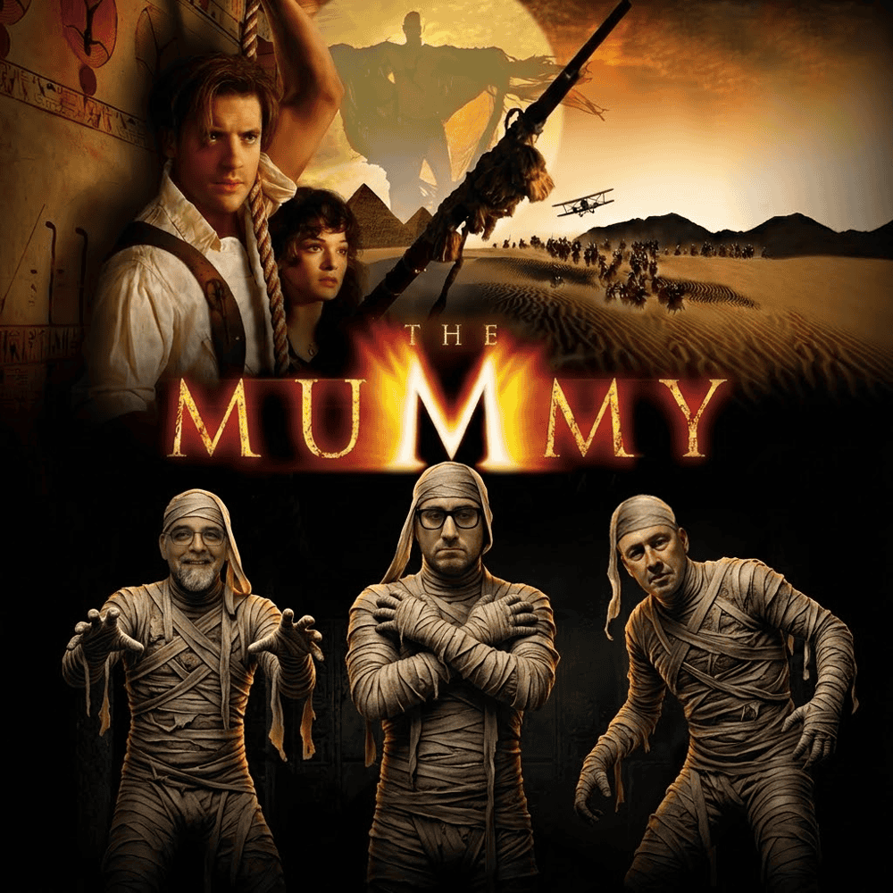 Podcast cover for The Mummy movie review by 3 Guys and a Flick.